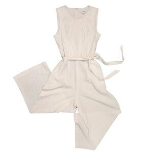 Calvin Klein Gauze Jumpsuit Size 8 Sleeveless Wide Leg Belted